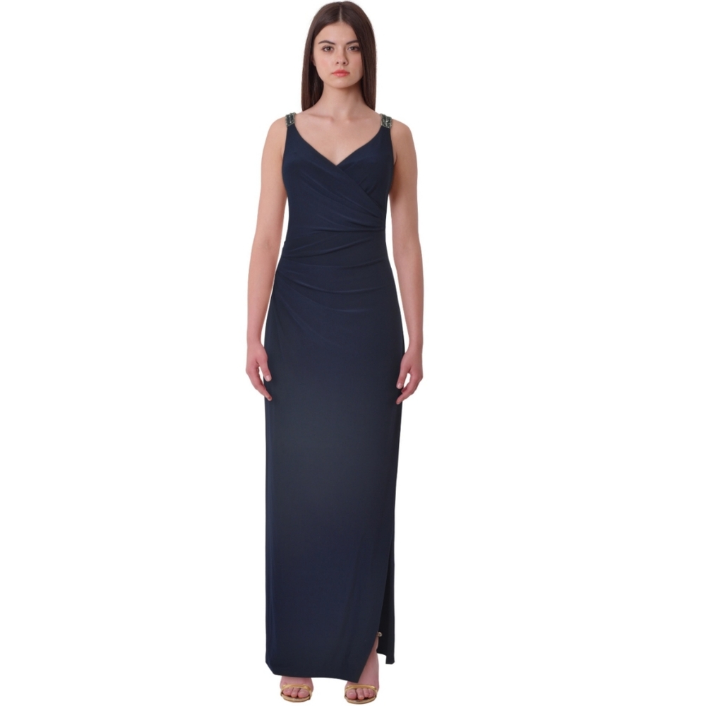 NWT Ralph Lauren Navy Beaded Evening Gown …